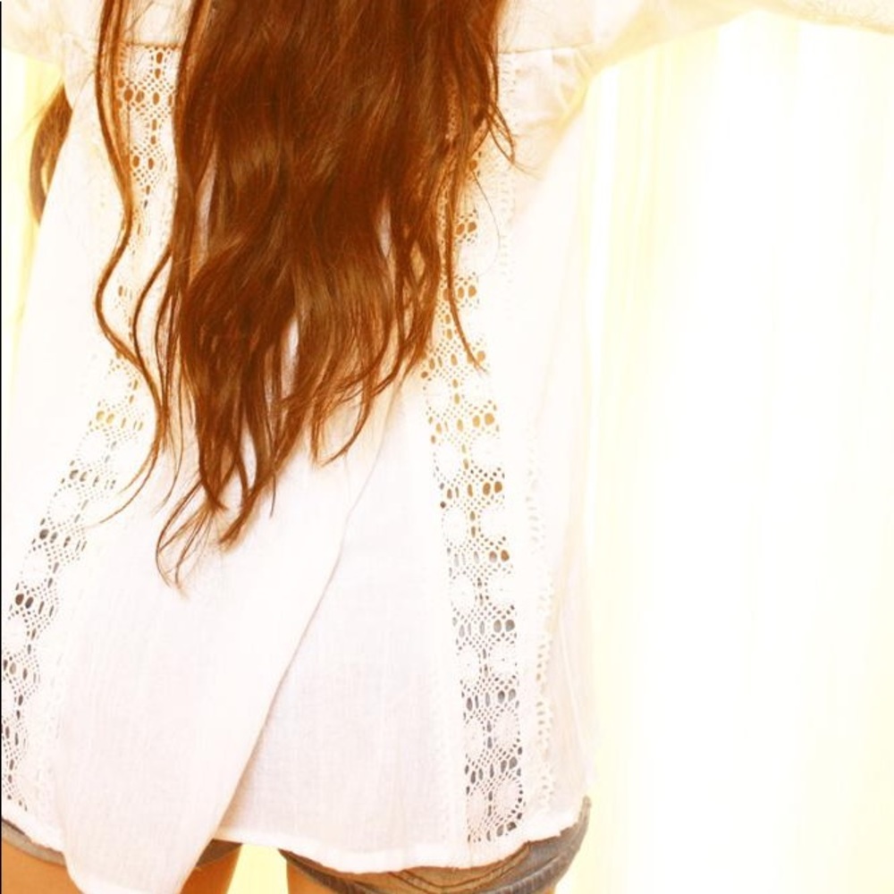 Mexican hippie Blouse romantic Embroidered Lace Crochet Pom Pom - Picture 2 of 4